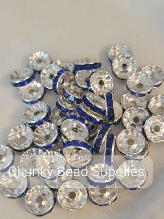 Espaciadores de diamantes de imitación azul real de 10 mm