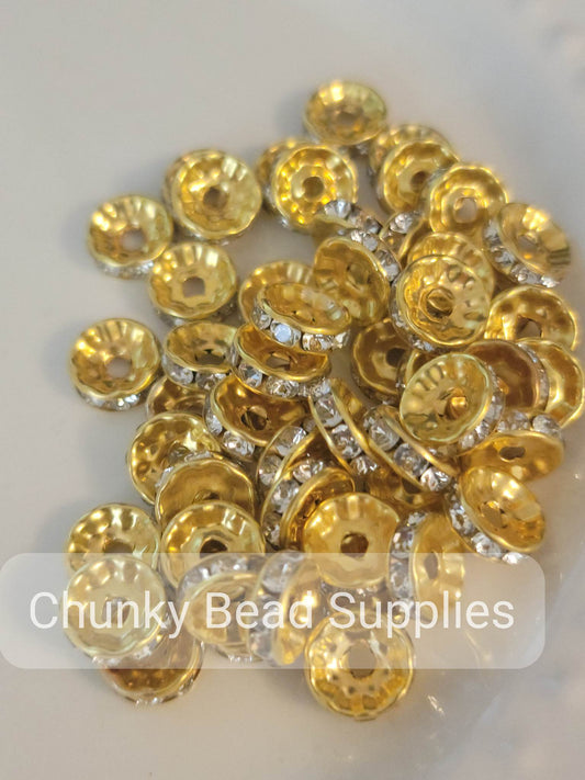 Perles d'espacement en strass doré de 10 mm