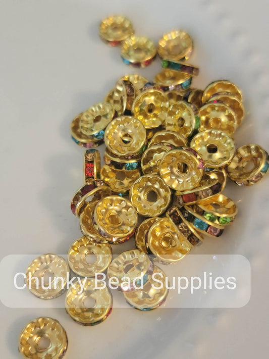 10mm Colorful Gold Rhinestone Spacers