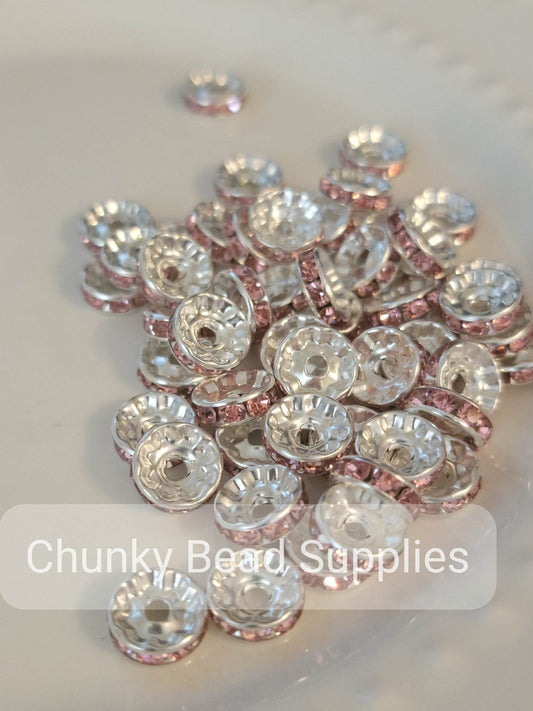 Espaciadores de diamantes de imitación rosas de 10 mm