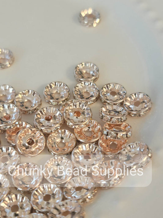 Cuentas espaciadoras de diamantes de imitación de oro rosa de 10 mm