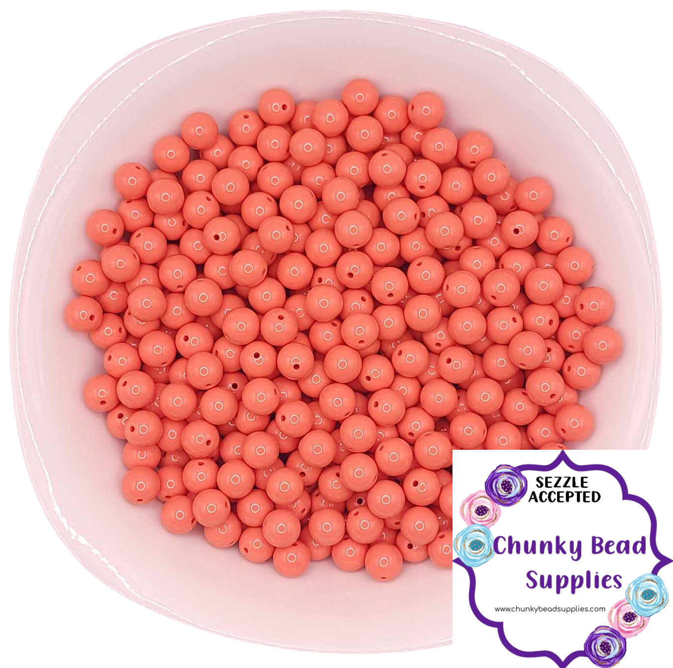 12mm “Pink Coral” Solid Acrylic Beads, CBS Chunky Bead Supplies, Gumball Beads, Chunky Bubblegum Beads