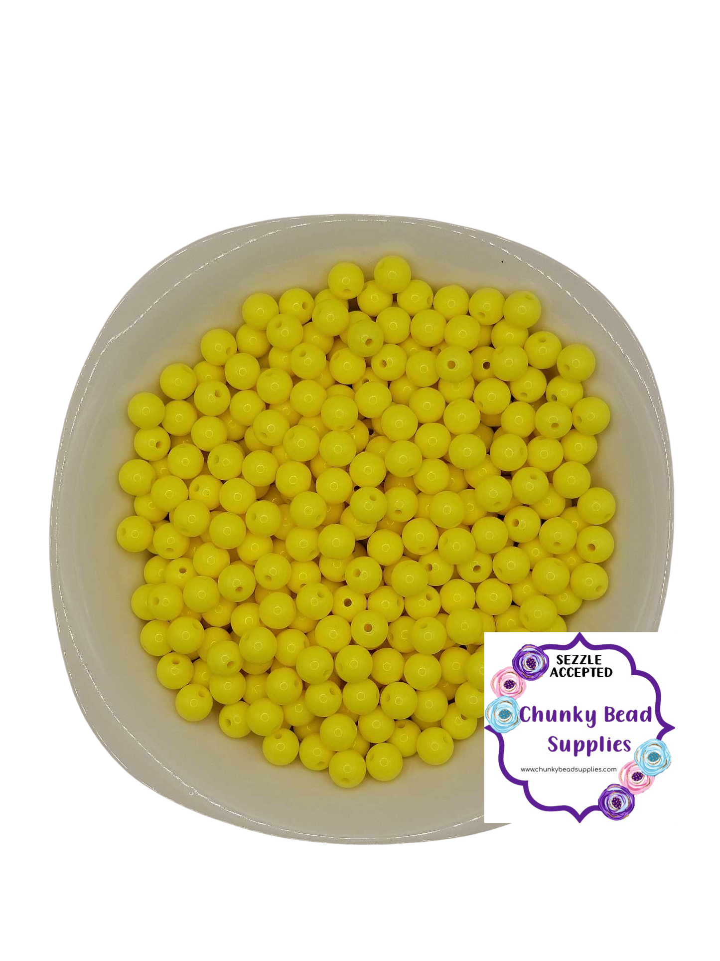 12mm “Lemon Yellow” Solid Acrylic Beads, CBS Chunky Bead Supplies, Gumball Beads, Chunky Bubblegum Beads