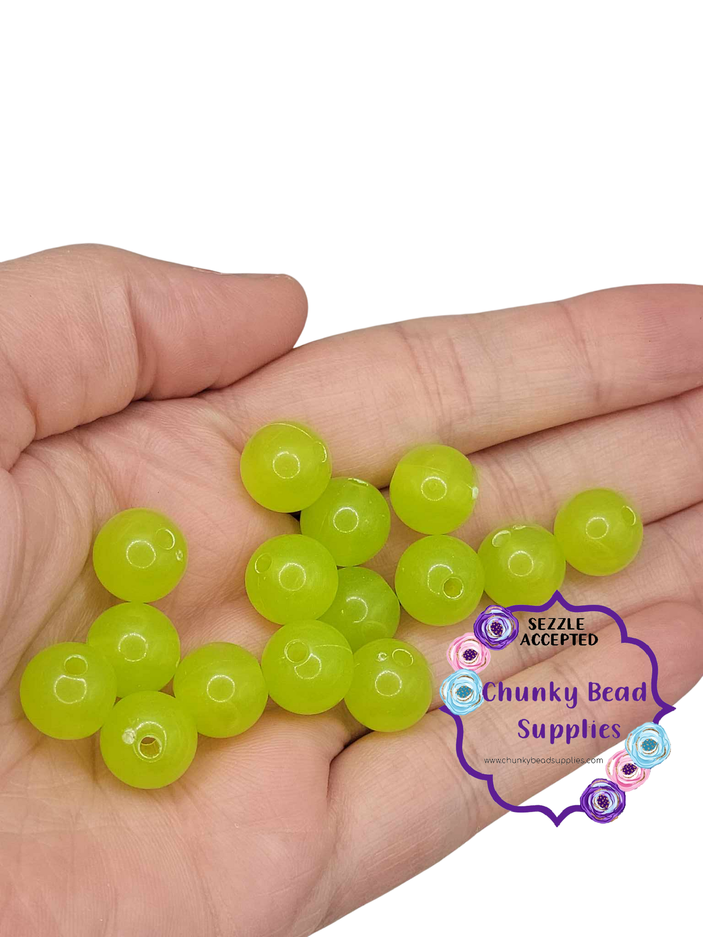 Perles acryliques gelées « vert citron » de 12 mm