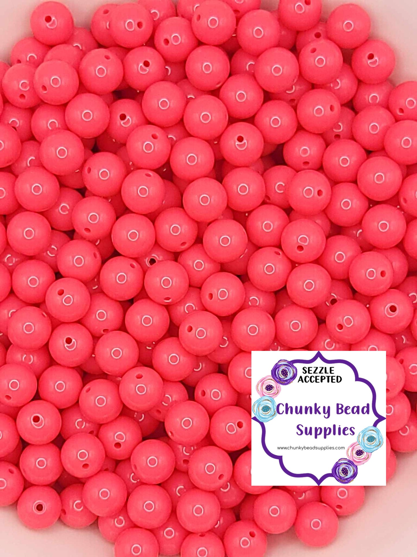 12mm "Hot Pink" Neon Solid Chunky Bubblegum Beads