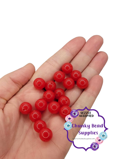 Cuentas de chicle gruesas sólidas de neón "rojo" de 12 mm