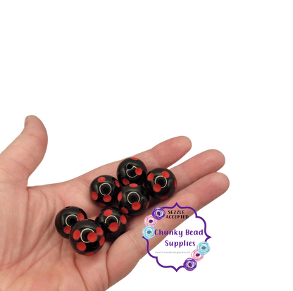 Cuentas gruesas de chicle con lunares "rojos y negros" de 20 mm