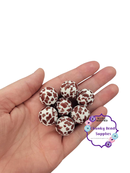 20mm “Brown cow" Printed Chunky Bubblegum Beads