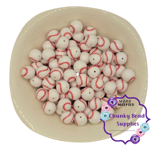 20mm White Baseball Printed Beads