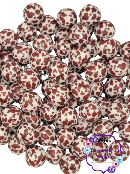 Grosses perles Bubblegum imprimées « vache brune » de 20 mm