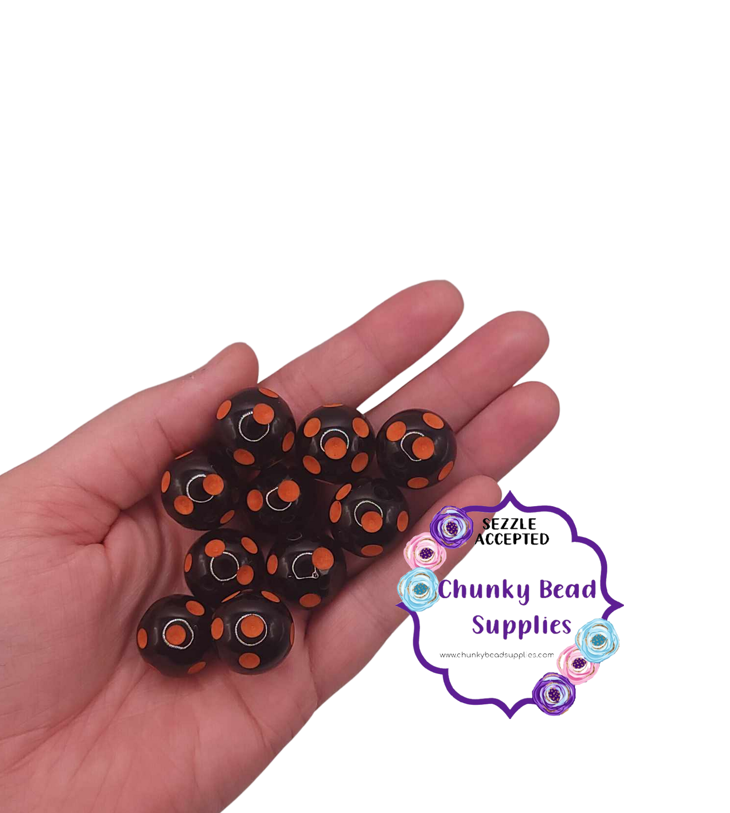 Perles acryliques à pois « Orange et noir » de 20 mm