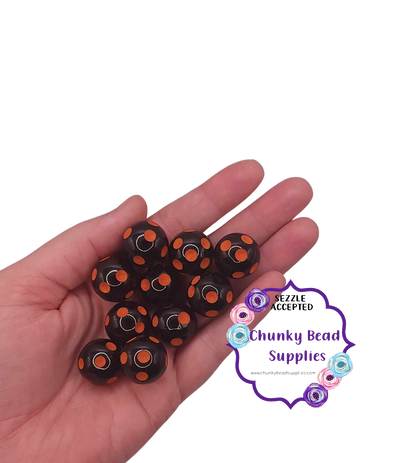 20mm "Orange & Black" Polka Dot Acrylic Beads
