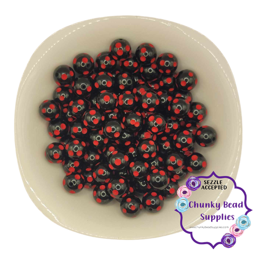 Perles Bubblegum épaisses à pois « rouge et noir » de 20 mm