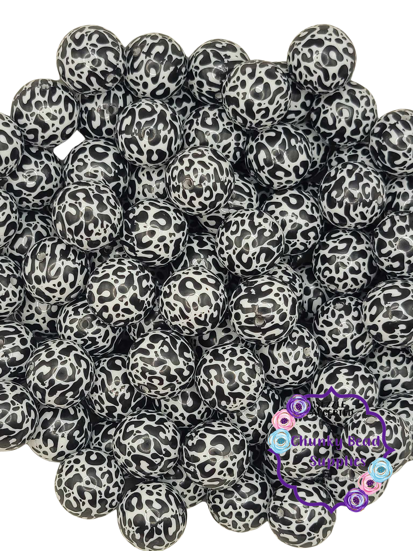 20mm "Leopard Black" Printed Acrylic Beads