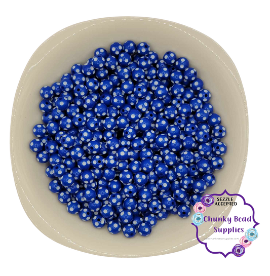 Perles à pois en acrylique « bleu royal » de 12 mm