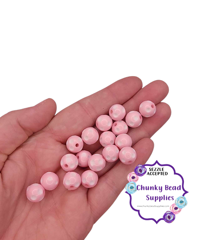 Perles à pois en acrylique « rose » de 12 mm