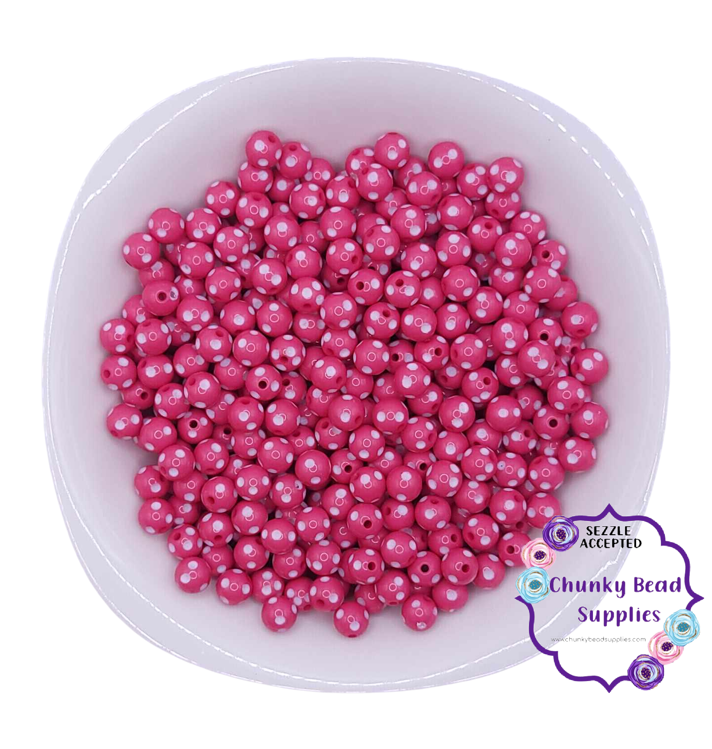 Perles à pois en acrylique « Rose vif » de 12 mm