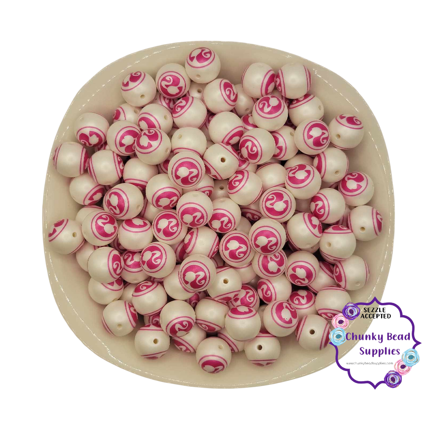 20 mm personnalisé « Hot Pink Doll » grandes perles acryliques à double impression