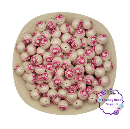 20 mm personnalisé « Hot Pink Doll » grandes perles acryliques à double impression