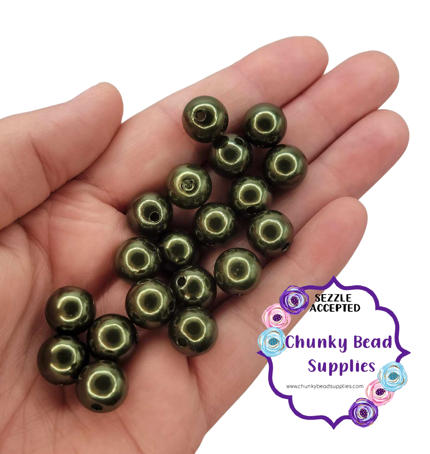 Perlas acrílicas "verde medianoche" de 12 mm