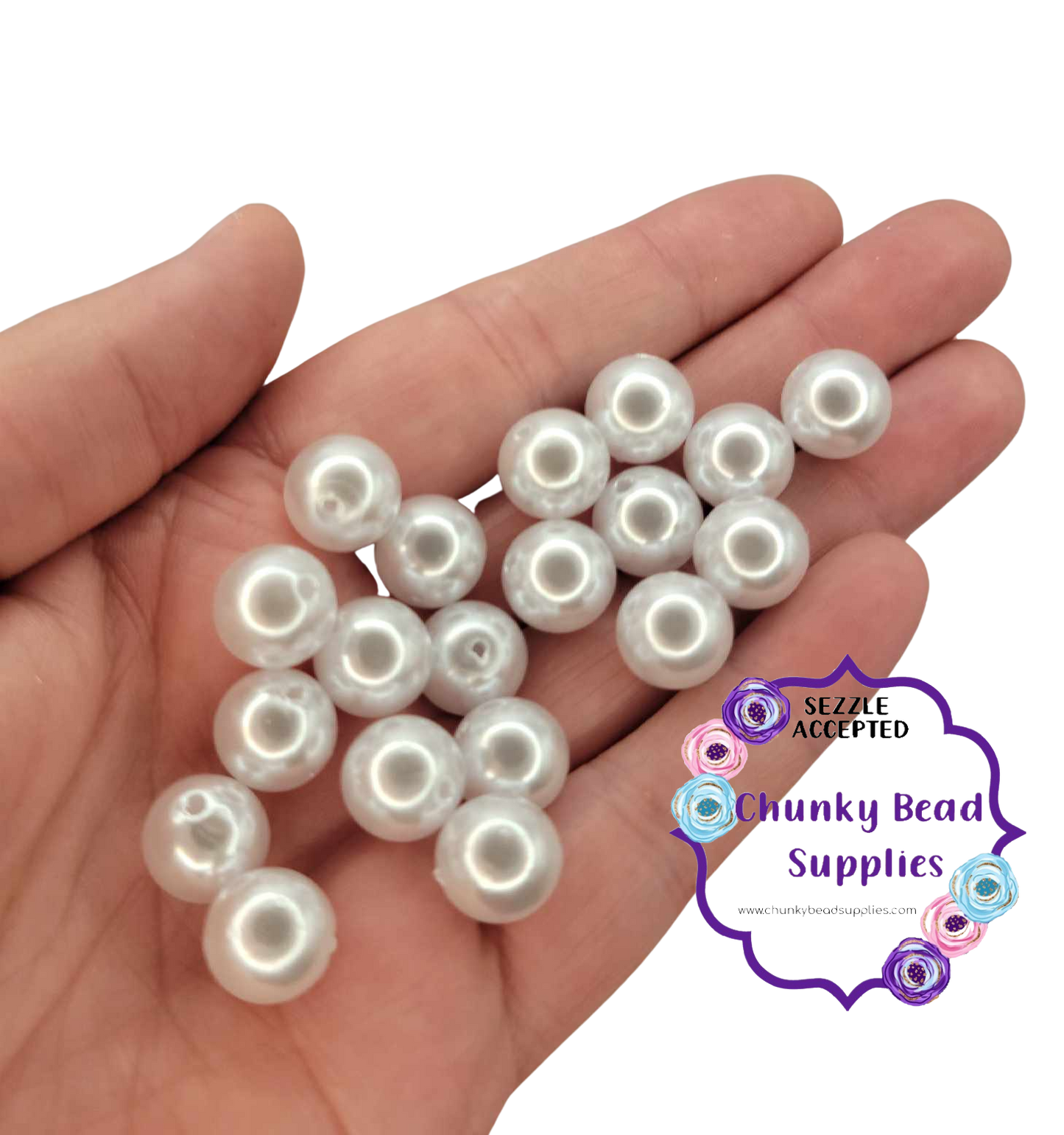 12mm “Super White” Acrylic Pearl Beads