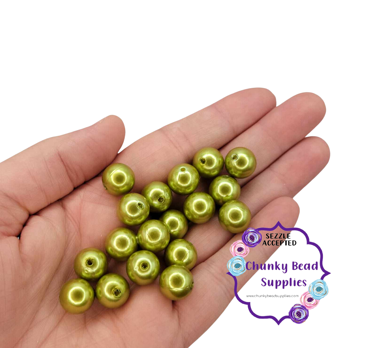 12mm “Olive Green” Acrylic Pearl Beads