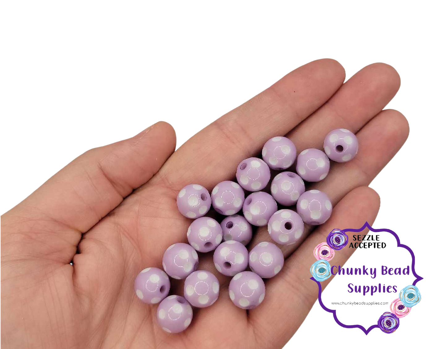 Perles à pois en acrylique « Lavande » de 12 mm