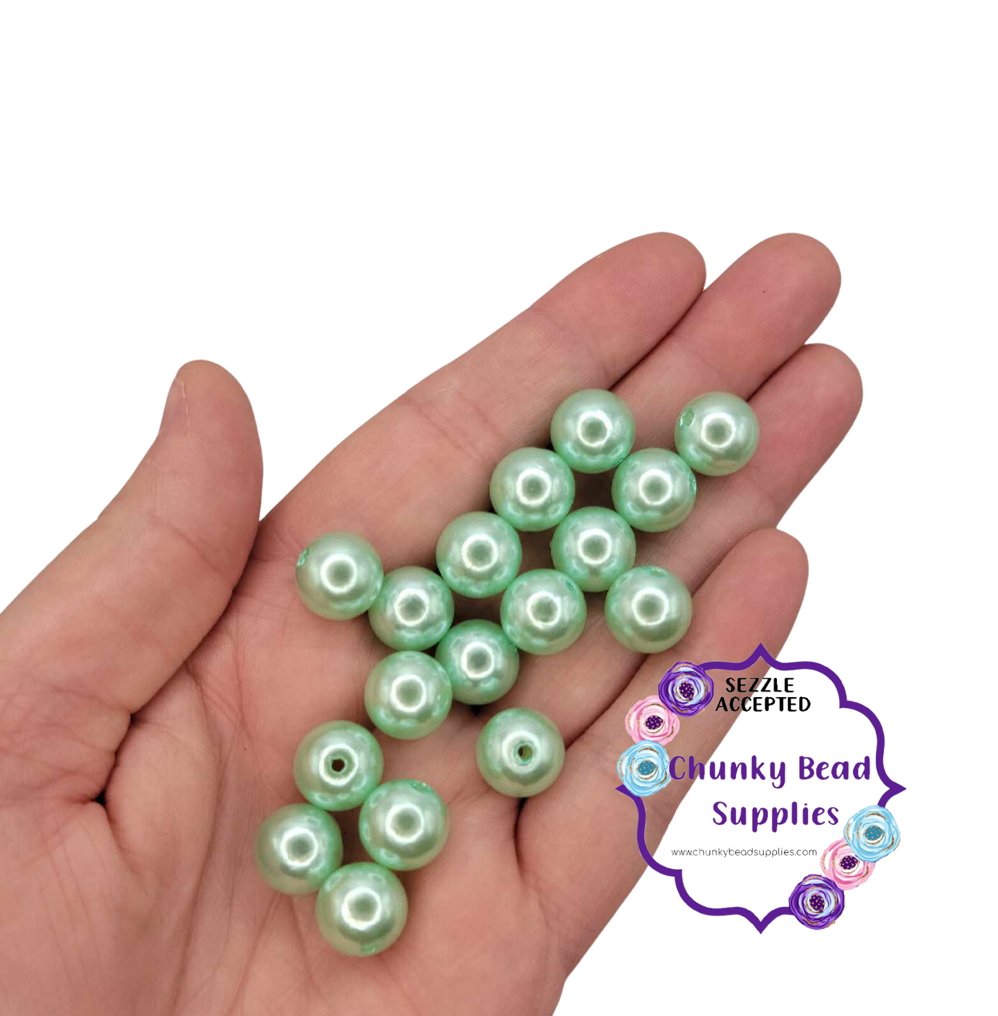 Perlas acrílicas “verde menta” de 12 mm