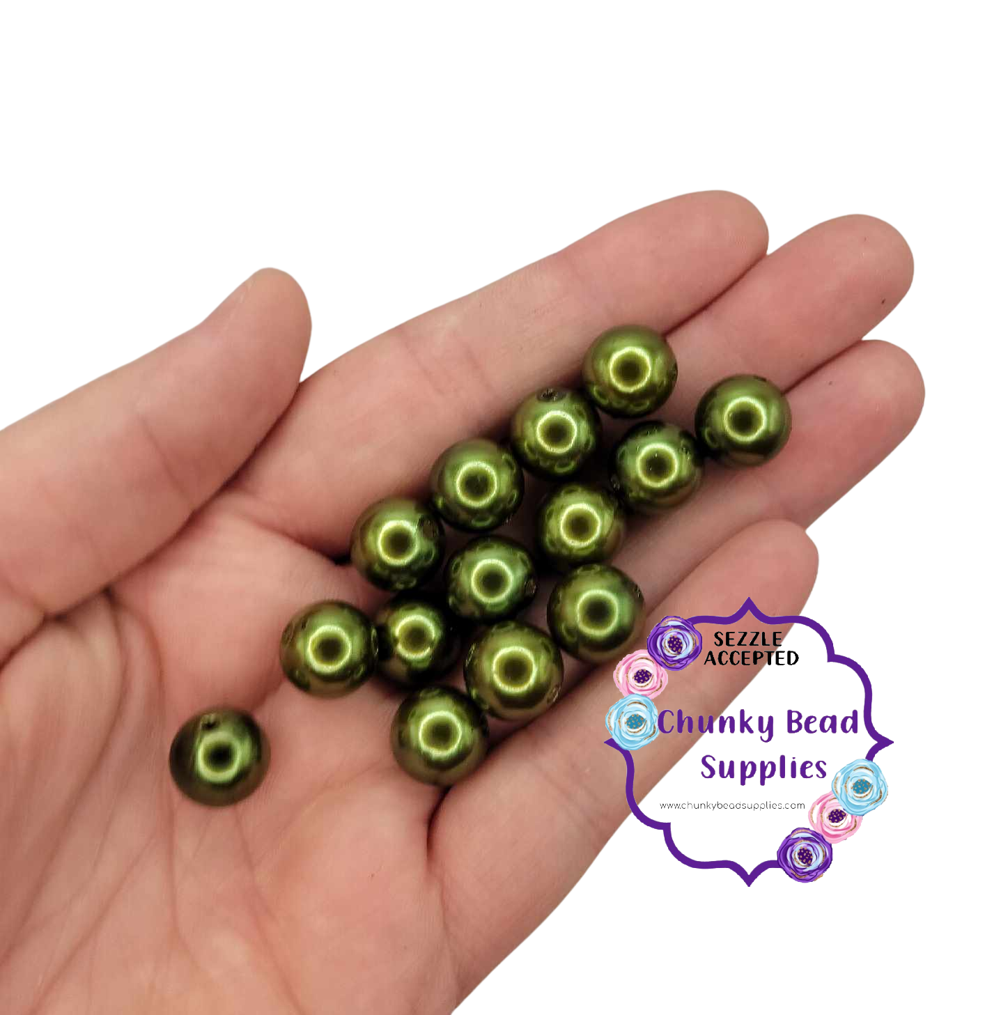 12mm “Army Green” Acrylic Pearl Beads