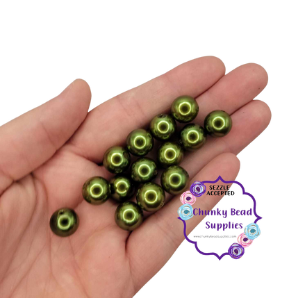 Cuentas de perlas acrílicas “verde militar” de 12 mm