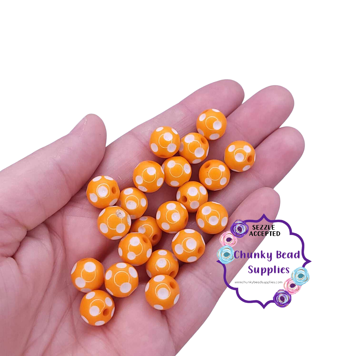 Perles à pois en acrylique « Orange » de 12 mm