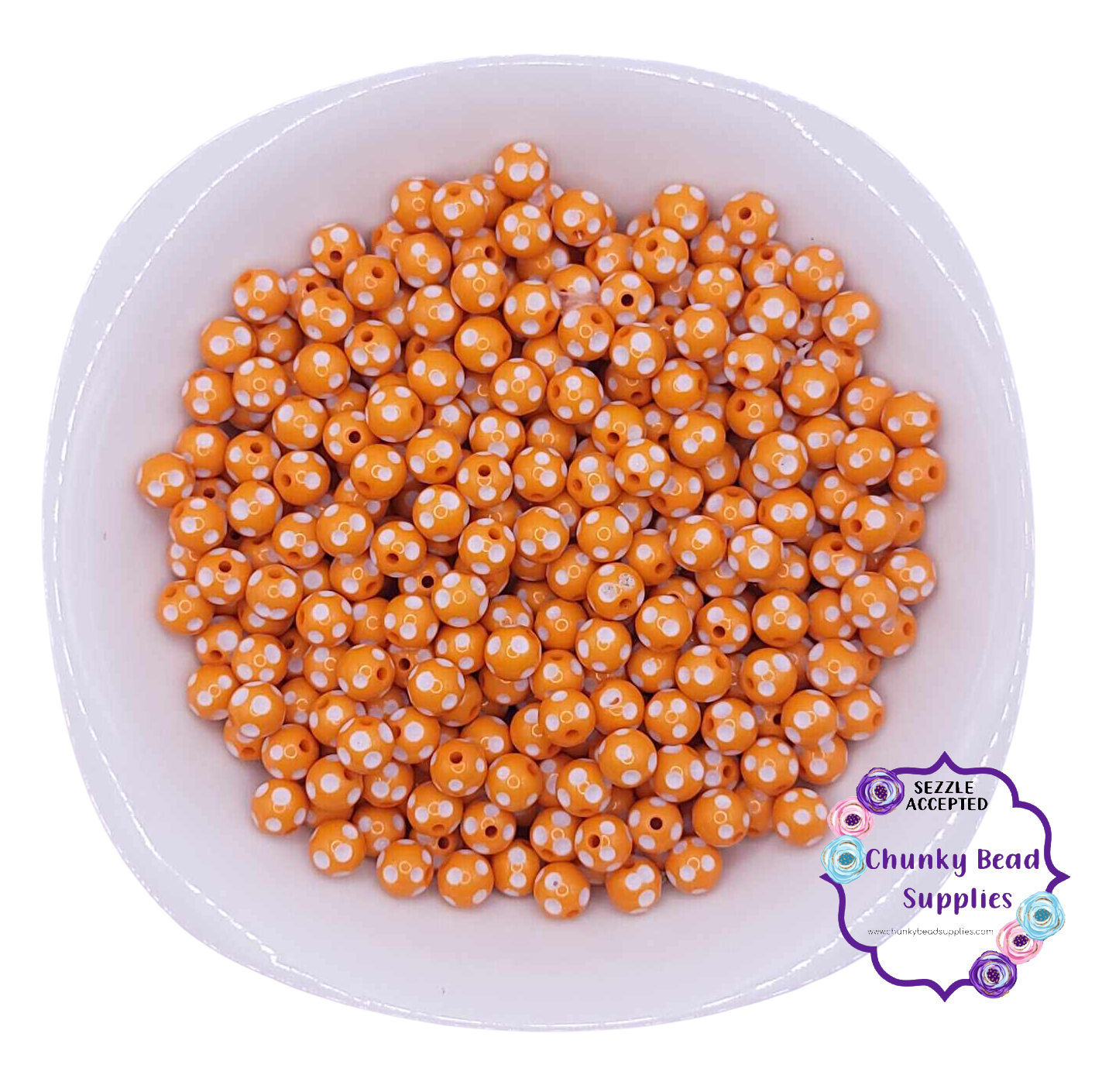 Perles à pois en acrylique « Orange » de 12 mm