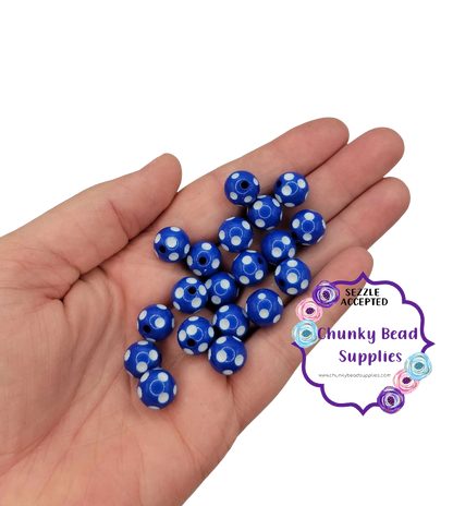 Perles à pois en acrylique « bleu royal » de 12 mm
