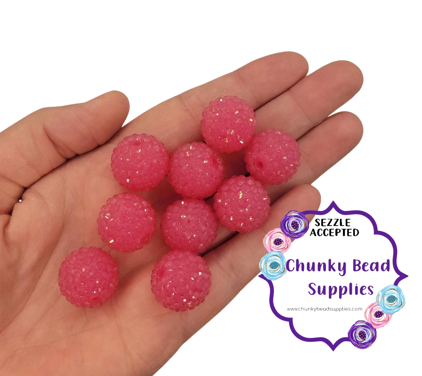 20mm “Hot Pink” Jelly Rhinestone Acrylic Beads