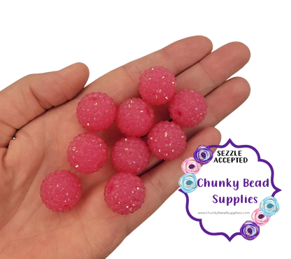 20mm “Hot Pink” Jelly Rhinestone Acrylic Beads