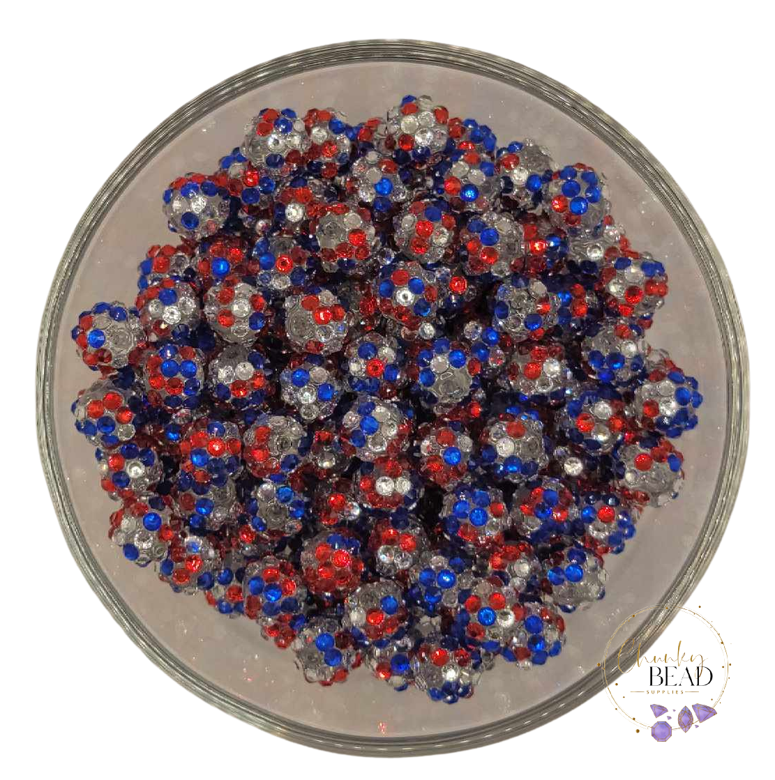 12mm "Patriotic" Confetti Rhinestone Acrylic Beads