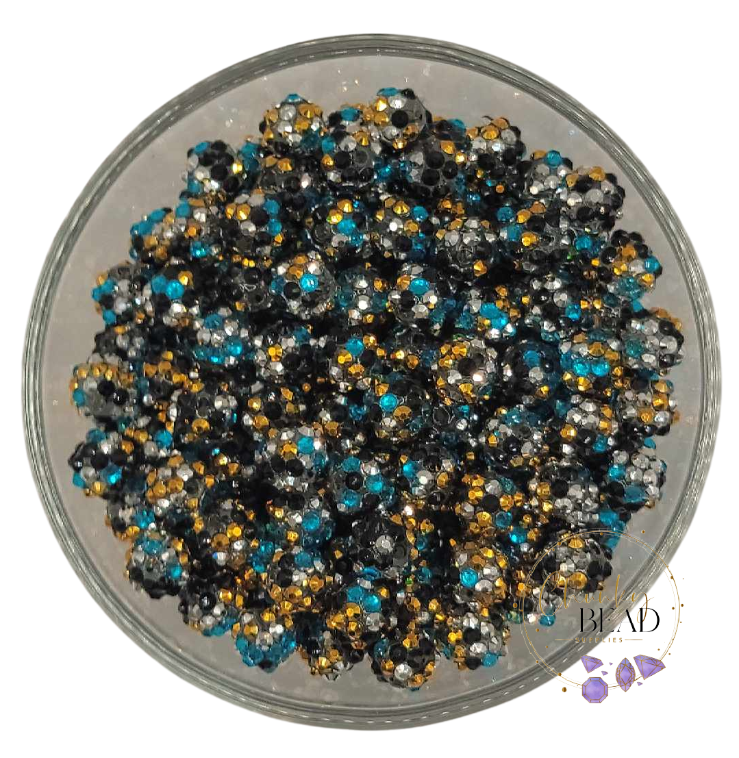 12mm "Blue Year" Confetti Rhinestone Acrylic Beads