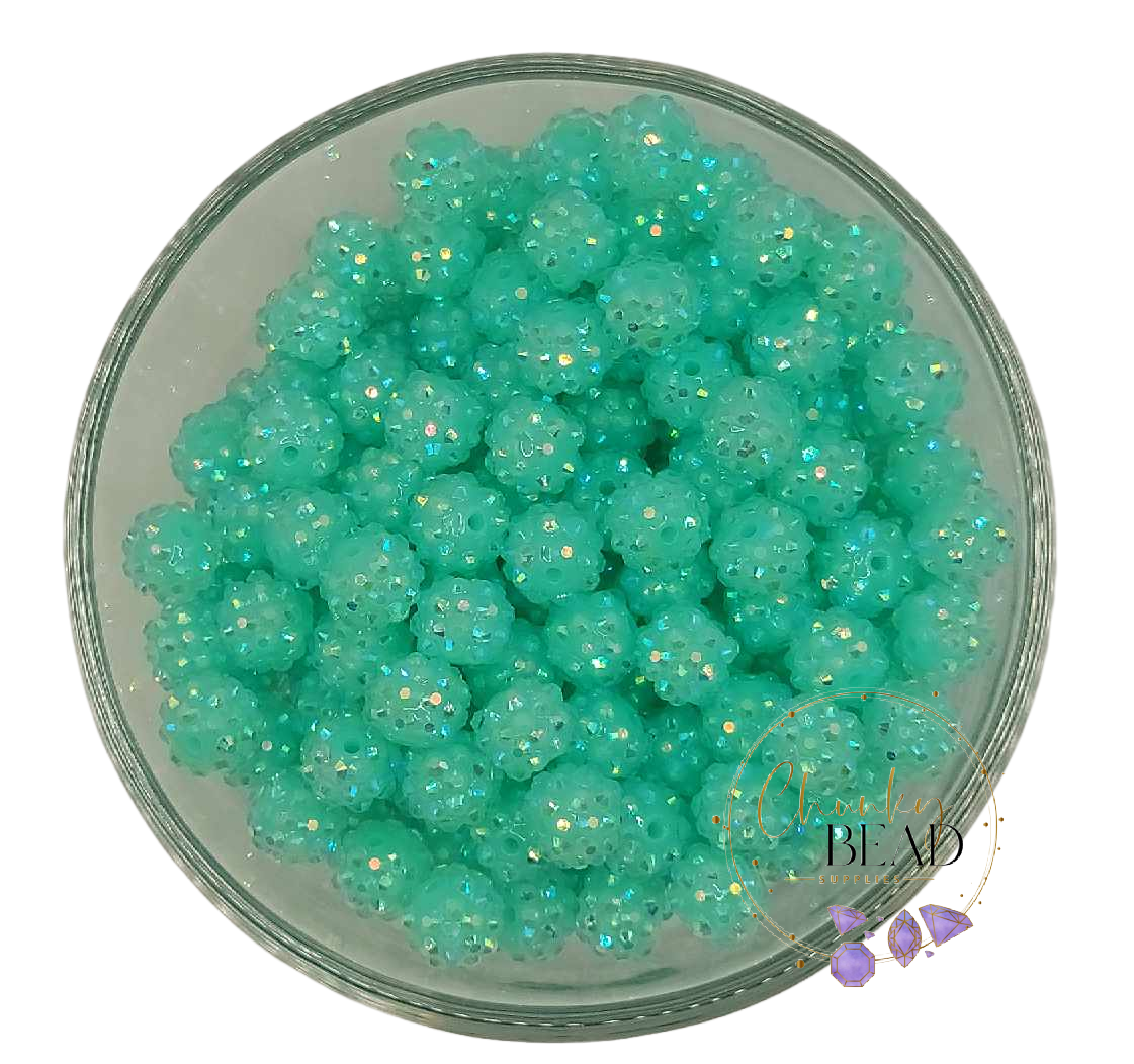 12mm “Bright Mint” Rhinestone Acrylic Beads