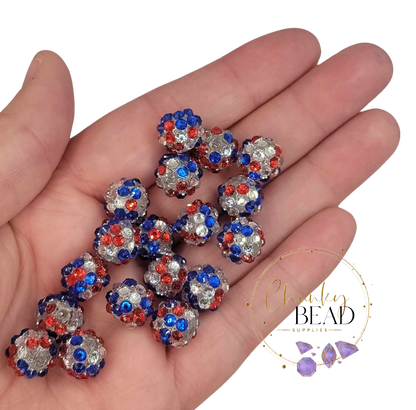 12mm "Patriotic" Confetti Rhinestone Acrylic Beads