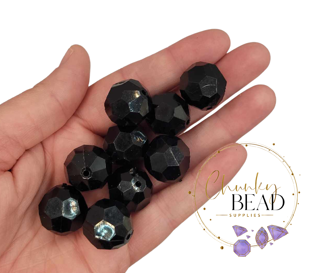 20mm "Black" Faceted Acrylic Beads