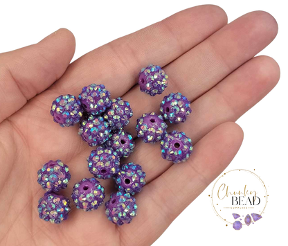 12mm "Neon Purple" Rhinestone Acrylic Beads