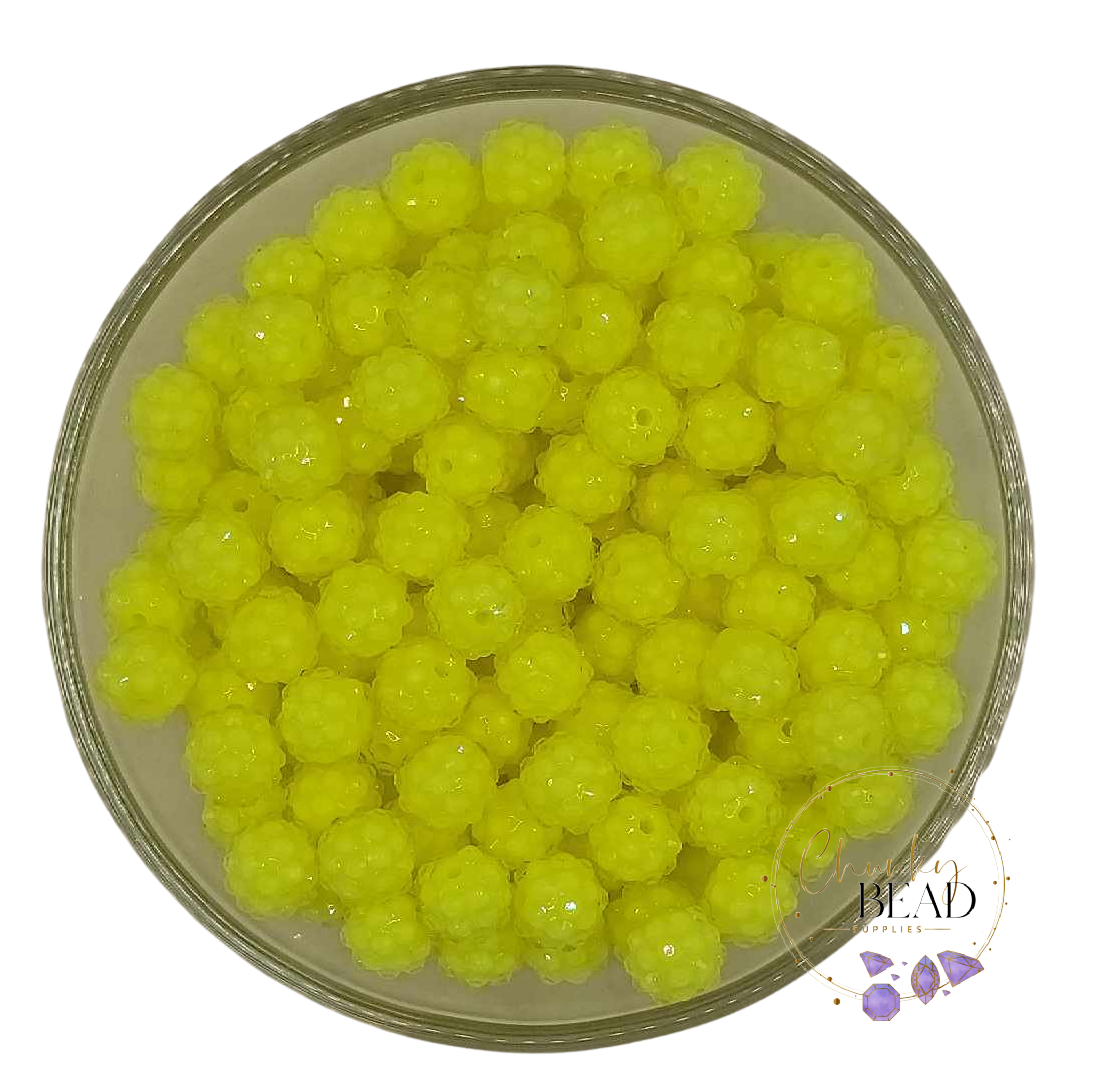 12mm "Yellow" Neon Rhinestone Acrylic Beads