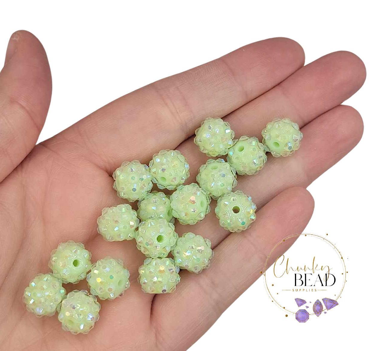 12mm "Mint Green" Rhinestone Acrylic Beads