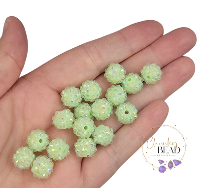 12mm "Mint Green" Rhinestone Acrylic Beads