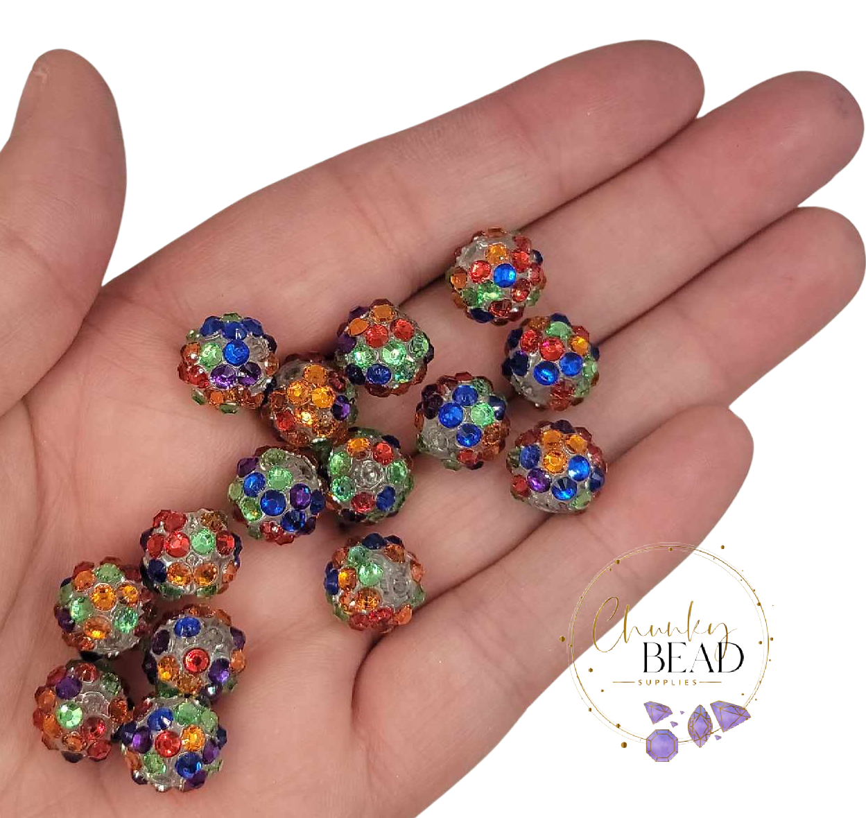 12mm "Rainbow" Confetti Rhinestone Acrylic Beads