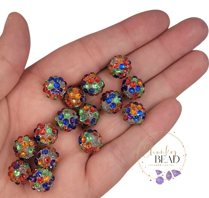 12mm "Rainbow" Confetti Rhinestone Acrylic Beads