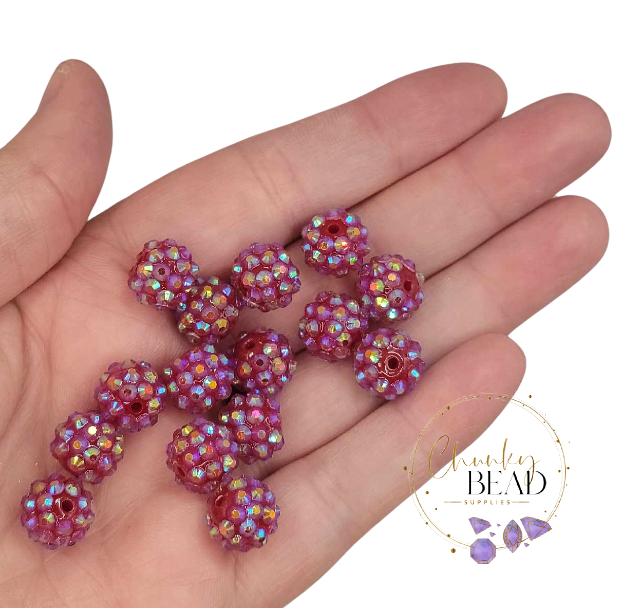 12mm "Mulberry" Neon Rhinestone Acrylic Beads