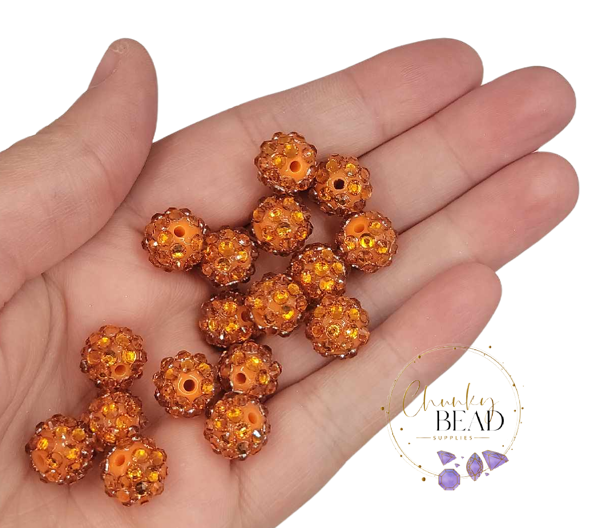 12mm "Orange" Foil Rhinestone Acrylic Beads