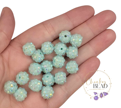 12mm "Mint Blue" Rhinestone Acrylic Beads