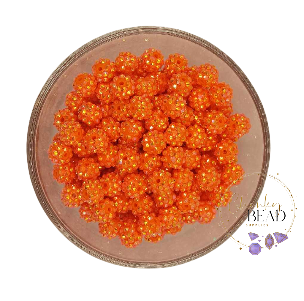 12mm "Bright Orange" Rhinestone Acrylic Beads
